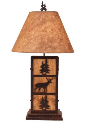 Burnt Sienna Deer and Tree Iron/Wood Table Lamp - Pine Tree Shade