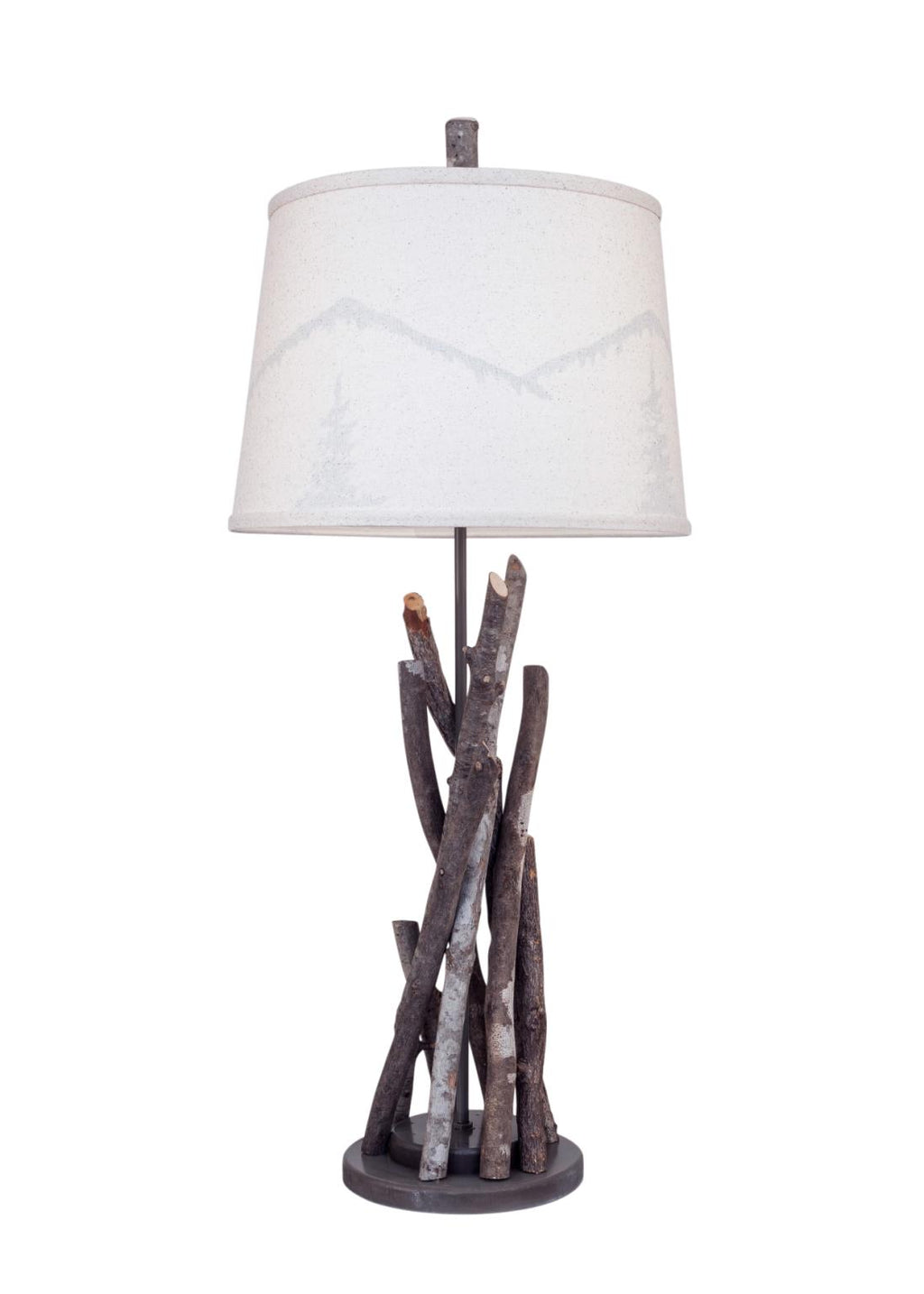 Grey Glaze Bundle of Sticks Table Lamp with Mountain Scene Shade