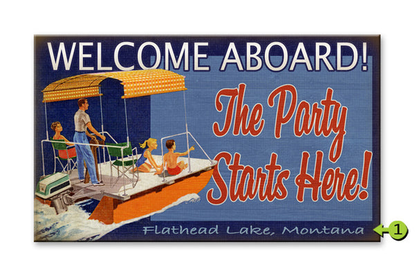 Customizable Vintage Sign "Welcome Aboard Pontoon Boat Party" Wood 14x24