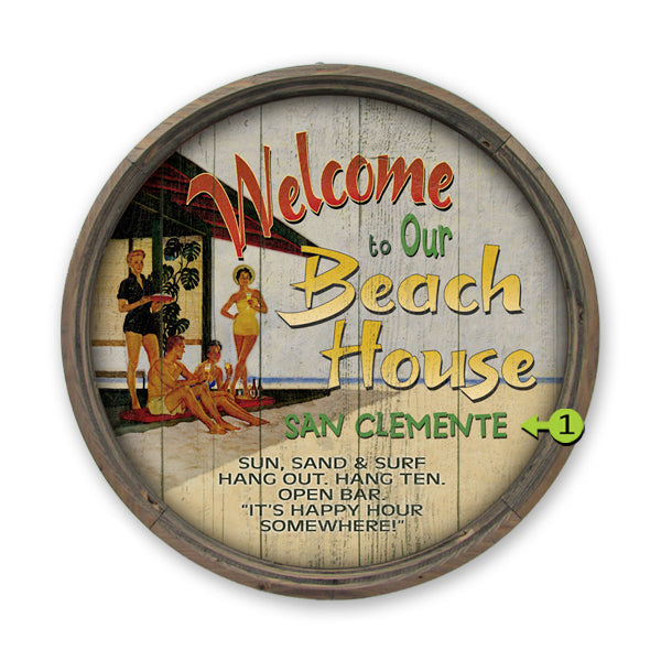 Customizable Vintage Sign "Welcome to our Beach House" Barrel End 23" round