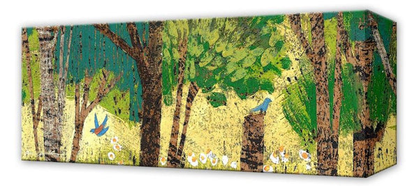 Summer Trees with Blue Birds: Metal 42x16.5 Inches